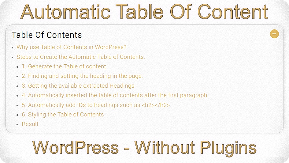 Automatic Table of Content - WordPress without plugins